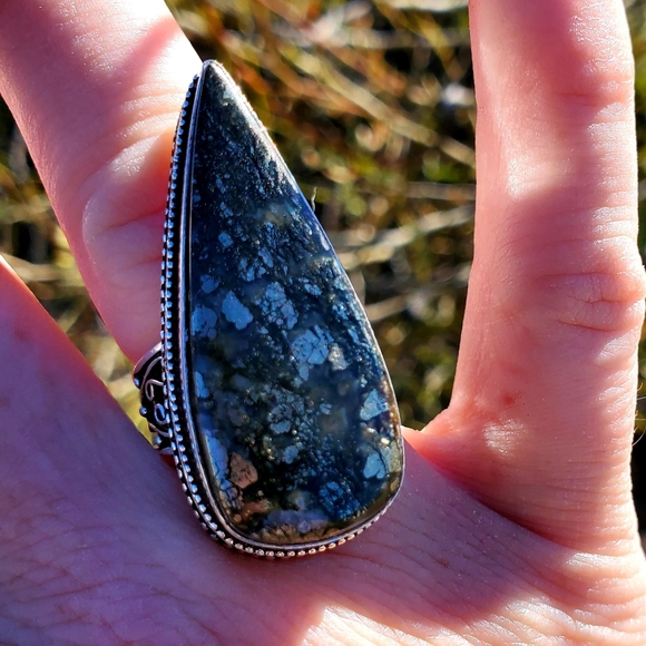 New Huge Pyrite Agate 925 Silver Statement Ring. - Picture 13 of 14